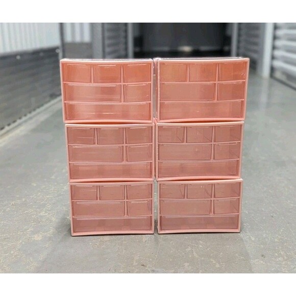 Pink Small Drawer Organizer for Bathroom, Make Up Etc with 6 Clear Compartments - Picture 4 of 8